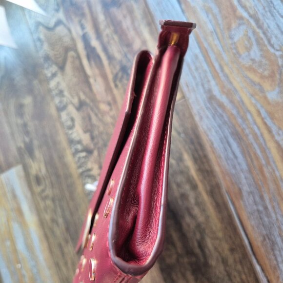 NWT Radley London Broad Street Studded Red Berry Leather Clutch Bag Zip/Snap - Picture 7 of 12